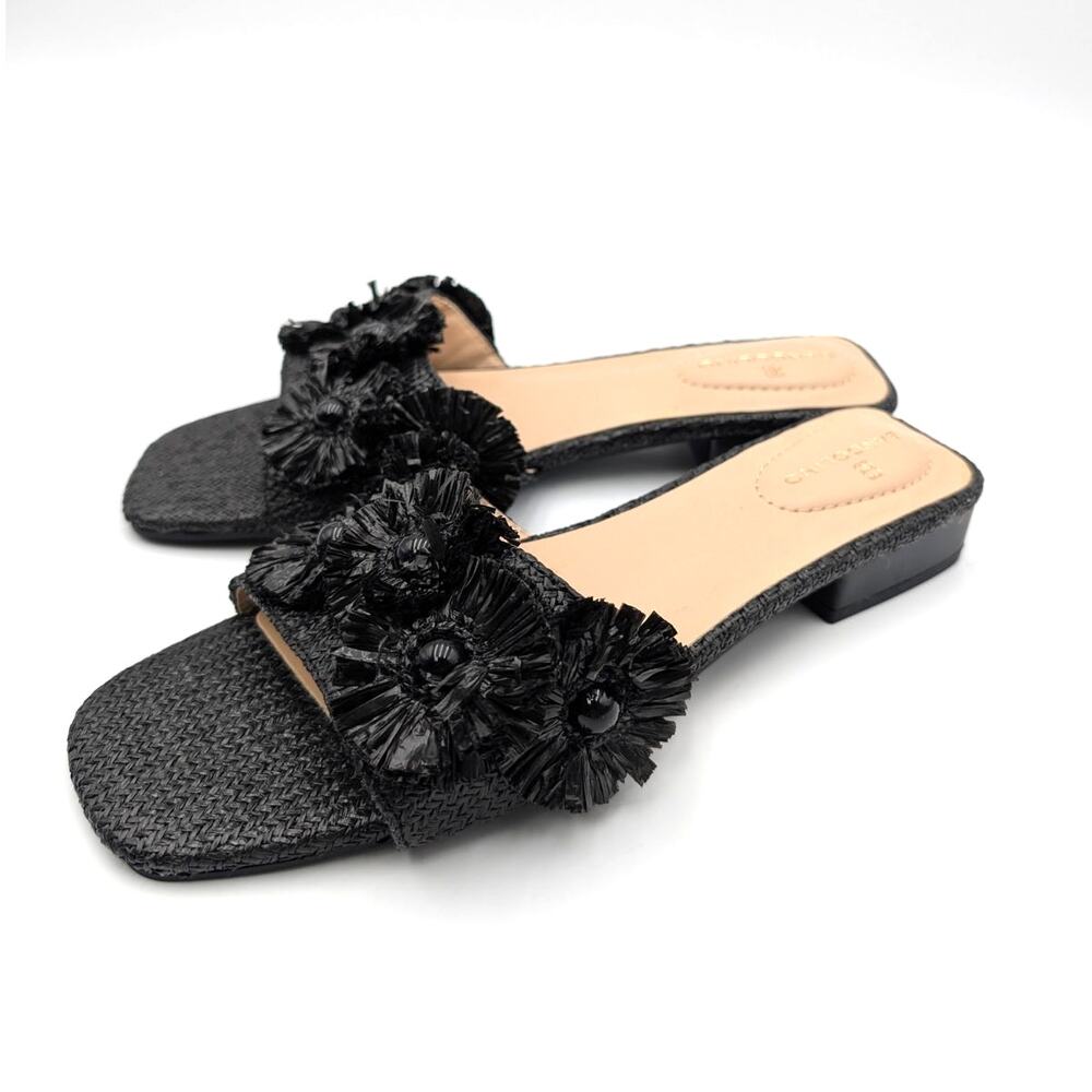 Bandolino Marcell Flat Sandals Open Square Toe Women's Black Size US8M EU38.5